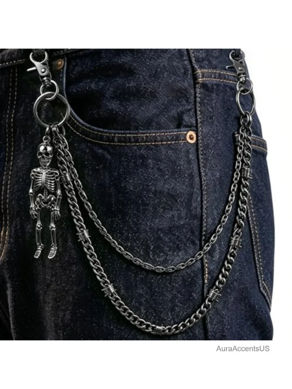 Punk Gothic Double Layer Skull Wallet Chain for Men